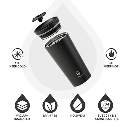 Ideus 17 oz Travel Coffee Mug, Double Wall Vacuum Stainless Steel Insulated Coffee Tumbler With Lid, Splash-Proof & Cup Holder Friendly, Keeps Drinks Hot/Cold, Dishwasher Safe, Black - color: Matte Black