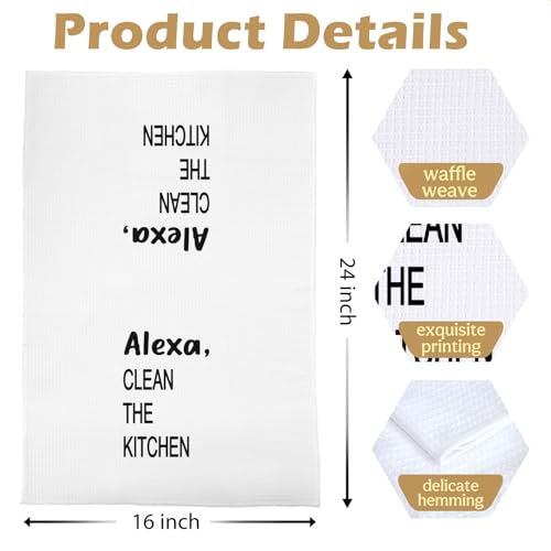 Funny Hostess Kitchen Towels - Funny Decorative Waffle Dish Towels, Hostess Gifts Hand Towels, Housewarming Gifts Tea Towel, 16×24 Inches - color: Clean the Kitchen