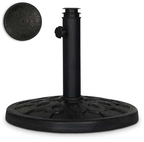 Backyard Expressions 20 lb Round Patio Umbrella Base – Heavy Duty Resin-Coated Calcium Carbonate Stand with Adjustable Pole Adapters Fits 1.5"–2" Poles, Weather-Resistant, Black Finish - color: Black 20 Lb