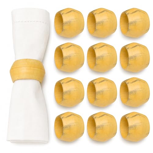 Wooden Napkin Rings Set of 12 - Handmade Mango Wood Napkin Holders for Cloth Napkins, Farmhouse, Rustic, Boho, Wedding, Holiday & Everyday Dining Table Decor, Natural - color: Natural, size: 12- Pack