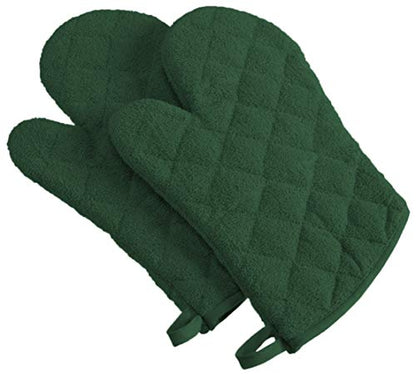 DII Basic Terry Collection 100% Cotton Quilted, Oven Mitt, Dark Green, 2 Piece - color: Dark Green, size: Oven Mitt