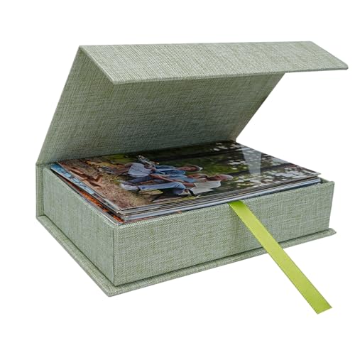 4x6 Photo Storage Box, Premium Linen Memory Box for Photos, Pictures, Certificates, Scrapbooking Supplies & Jewelry - Portable, Stackable Organizer for Home, Crafters & Collectors - color: Green, size: 4X6