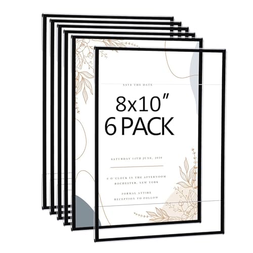 Acrylic Picture Frames 8x10 Set of 6,Black Photo Frames Collage Wall Decor,No Drilling 8x10 Floating Hanging Picture Frames for Home, School, Office - Black Color - color: Black, size: 8x10"