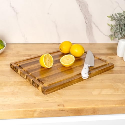 happimess Eldridge Medium 16" x 11" Acacia Cutting Board, Natural | Handcrafted, 1 Inch Thick, Reversible Design, Juice Grooves, Authentic Wood Grain, Rectangular, Farmhouse Style - color: Natural, size: 16"L x 11"W
