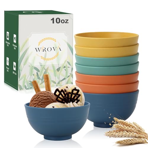 wheat straw small bowls 10oz set of 8 - Unbreakable Dessert Bowls set for kids - Mini Bowls for Ice Cream,Snack and Fruits - Microwave & Dishwasher Safe Appetizer Bowls - color: Navy blue,Green,Yellow,Orange, size: 10 oz