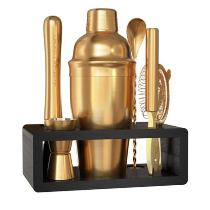 Highball & Chaser Cocktail Shaker Set: Bartender Kit for Home Bar Mixology Cocktail Bar Set Plus E-Book with 30 Recipes (Antique Gold) - color: Antique Gold