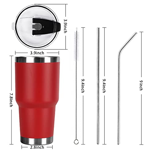 SYACOT 30oz Tumbler Double Wall Stainless Steel Vacuum Insulated Travel Mug with Splash-Proof Lid Metal Straw and Brush - color: Red-30oz