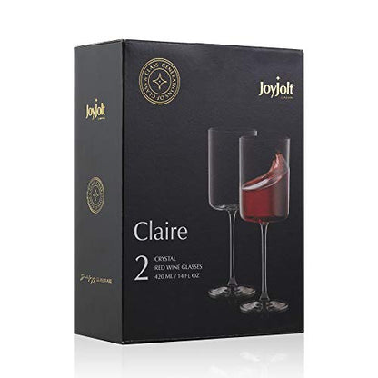 JoyJolt Claire 14oz Red Wine Glass Set, Large Wine Glasses Set of 2, Elegant Crystal Wide Rim Stemware, Modern Glasses with Stem, Made in Europe Stemmed Glassware for Unique Gifts - style: Red Wine Glasses
