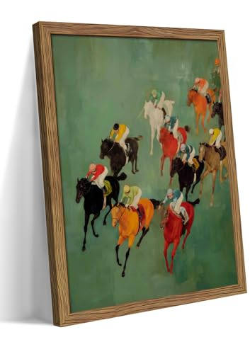 Framed Vintage Abstract Wall Art, Retro Horse Racing Scene Poster Prints, Modern Classic Equestrian Canvas Artwork, Energetic Vibrant Sports Wall Decor for Living Room Office Game Room 12x16in - color: Horse Racing, size: 16"L x 12"W
