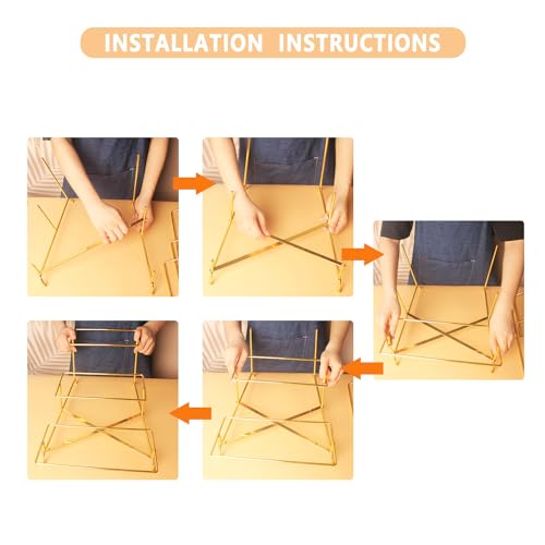 3-Tier Serving Rack with Ceramic Serving Tray, Foldable Gold Stand with 3 Pieces 10.2"/11.8"/13.8" Gold Rim Large Plates for Food Display, Fruit, Dessert Server Display and Entertaining - color: 3-tier 10.2"/11.8"/13.8" Serving Rack