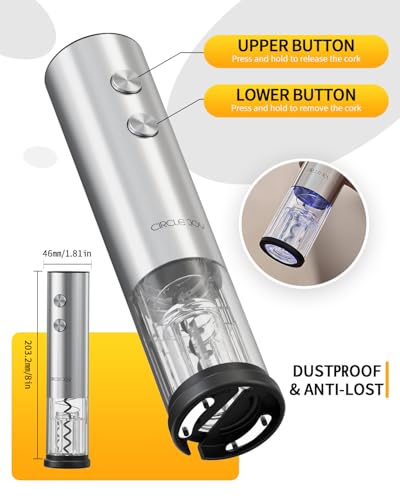 CIRCLE JOY Electric Wine Opener Rechargeable 5-in-1 Stainless Steel Wine Gift Set with Foil Cutter, Wine Aerator Pourer, Wine Drip Ring & Vacuum Stopper, Ideal Gifts for Wine Lovers, Silver - color: 5-in-1 Silver