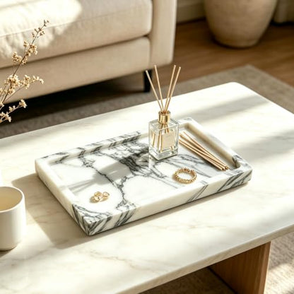 Arabescato Marble Vanity Tray, 9.8"x5.9" | Genuine Marble Stone Tray for Bathroom/Kitchen/Dresser - color: Marble Tray-arabescato