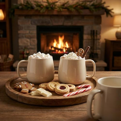Teocera Coffee Mugs Set of 4-12oz Chip-Resistant Ceramic Cups with Ergonomic Handle | Dishwasher & Microwave Safe Cream Mugs | Keeps Beverage Hot, Perfect for Family Kitchen & Holiday Gifts - color: Cream