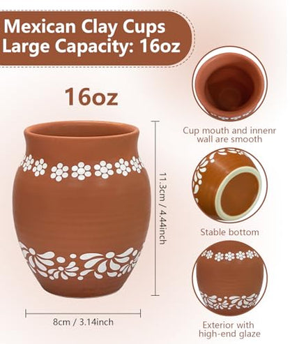 Brown Mexican Style Ceramic Small Vases, 6-Pack Hand-Painted Daisy Decor Pots, 16oz - color: Brown