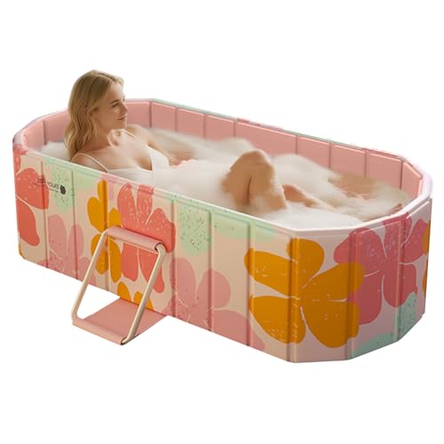 Portable Bathtub, Foldable Bathtub 59x21.6x19.6", Pink | Inflatable Bathtub Free Standing Tub with 2 Drain Ports, Space Saving, Hot Tub, Ice Bath Tub, Indoor Outdoor - color: Pink | Mode 1 | ‎59" x 21.6" x 19.6"