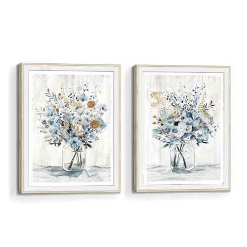 Floral Picture Wall Art Framed: Flower Print Blossom Bouquet Artwork Vertical Watercolor Botanical Wildflower Painting Decor for Bedroom Living Room Home Office - color: Flower 05, size: 11"x14"x2Pcs
