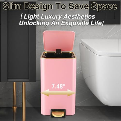 XLHOMO Pink Bathroom Accessories Set 8 Piece Pink and Gold Bathroom Set, Bathroom Sets with Stainless Steel Trash Can,Toilet Brush,Toothbrush Set,Soap Dispenser - size: Pink, style: Bath Set