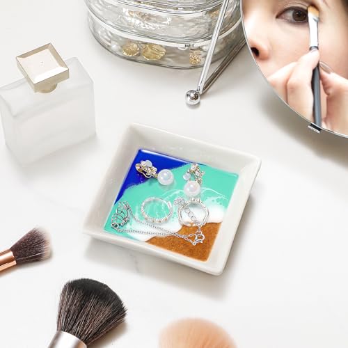 Beach Gift for Women Ocean Ceramic Jewelry Tray Coastal Ring Holder | Decorative Trinket Tray for Rings Earrings Necklaces Keys Beach Bathroom Room Decor Housewarming Engagement Wedding Present