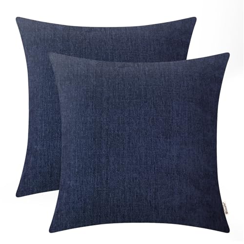 BRAWARM Throw Pillow Covers 16x16 Inches - Navy Blue Chenille Pillow Covers Pack of 2, Solid Dyed Soft Chenille Pillow Cases for Couch Sofa Bed Home Decoration - color: Navy Blue, size: 16" x 16" (Pack of 2)