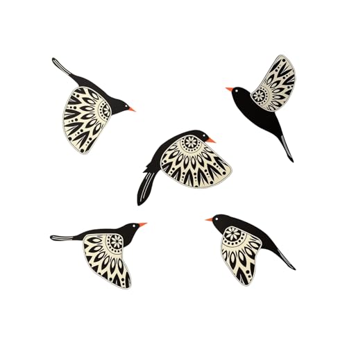 Wooden Bird Wall Decor Set of 5, Scandinavian Folk Art Flying Bird Wall Art, Lightweight Boho Wall Hanging for Living Room Bedroom Hallway Nursery