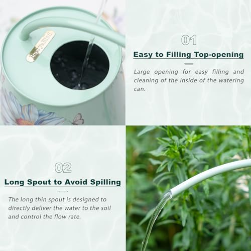 Berry&Bird 2L Long Spout Watering Can, Stainless Steel (Bellis Perennis) | 2L stainless steel watering can, long narrow spout, elegant print, curved handle, leakproof, houseplant watering & decor - color: Bellis Perennis