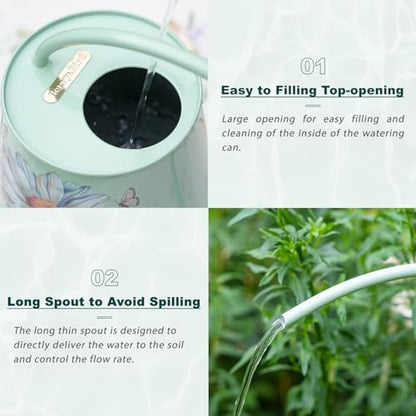 Berry&Bird 2L Long Spout Watering Can, Stainless Steel (Bellis Perennis) | 2L stainless steel watering can, long narrow spout, elegant print, curved handle, leakproof, houseplant watering & decor - color: Bellis Perennis
