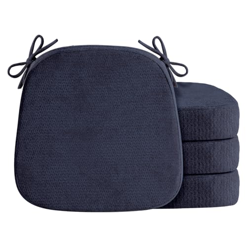 D-Shaped Chair Cushions for Dining Chairs, 2.5” Thick Chair Pads with Washable Comfortable Textured Cover, Non Slip Kitchen Chair Cushions with Ties, 16.5" x 16.5", 4 Pack, Navy - color: Navy, size: 4 Pack