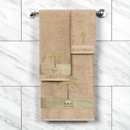 Golden Palm Embellished Towels-Sesame-2 Pcs Bath Towel