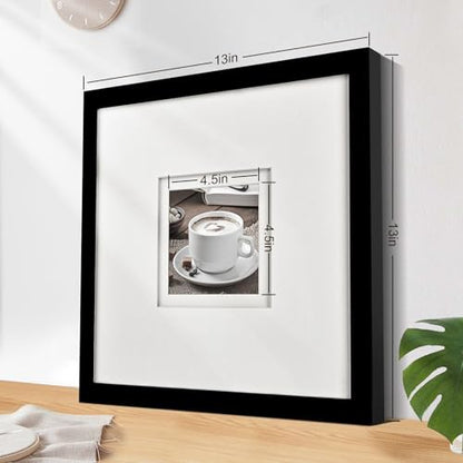 Yaetm 12x12 Square Picture Frame Matted to 5x5, Double Floating Ivory Mat, Black Photo Frame with Polished Tempered Glass for Wall Gallery, Home and Office, Wall Mounting, 3 Pack, Black