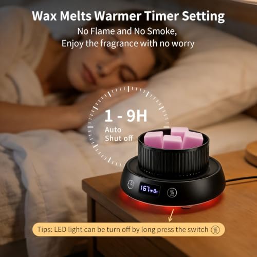 Candle Warmer,Wax Melt Warmer for Desk with Temperature Display | 1-9H Delay Start Timer,Wax Warmer for Scented Wax,Wax Melter,3 Temperature Settings,1-9H Auto Shut Off Timer - color: Black