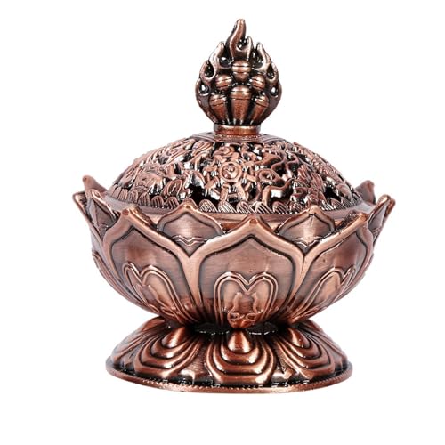 Classic Lotus Incense Burner,Super Mini Lotus Cone Incenses Holder,Incense Burner Holder,Mini Vintage Lotuss Flower Shaped Incense Holder,for Stick and Cone Incense (Antique Red) - color: Antique Red, size: 2.08" x 3.14"