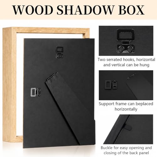 Shadow Box Frame 8"x 10" - 4 Pack Wood Deep Shadowbox with Glass Shadow Boxes Display Cases Suitable for Photos, Dried Flowers, DIY Crafts Medals Picture Frames for Wall Tabletop (Wood) - size: 8x10-4pcs-wood