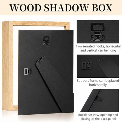 Shadow Box Frame 8"x 10" - 4 Pack Wood Deep Shadowbox with Glass Shadow Boxes Display Cases Suitable for Photos, Dried Flowers, DIY Crafts Medals Picture Frames for Wall Tabletop (Wood) - size: 8x10-4pcs-wood