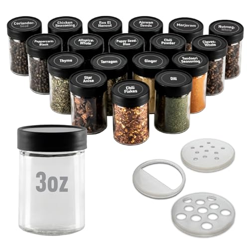 3” Glass Spice Jars 3 fluid ounces- 18 pack - size: 3oz Jars