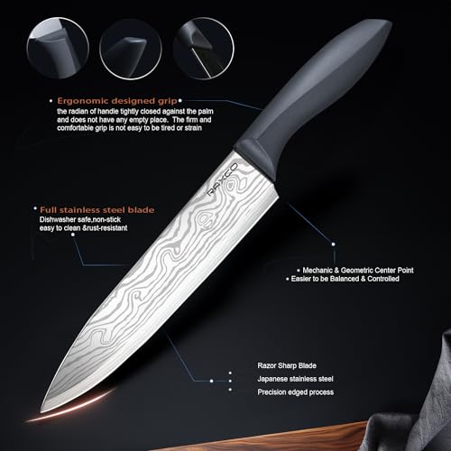 Kitchen Knife Set,10-Piece Stainless Steel Knife Set with Block,Gray | Pro-Sharpened Kitchen Knives,Space-saving Compact Organizer for Small Kitchen,RV,Apartment and Dorm - color: Damascus