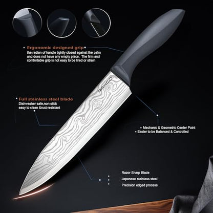 Kitchen Knife Set,10-Piece Stainless Steel Knife Set with Block,Gray | Pro-Sharpened Kitchen Knives,Space-saving Compact Organizer for Small Kitchen,RV,Apartment and Dorm - color: Damascus