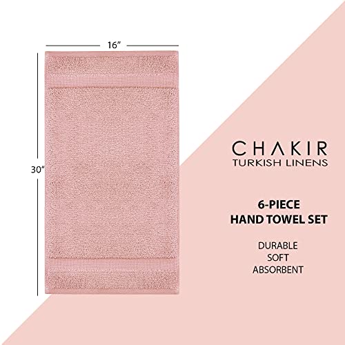 Chakir Turkish Linens 6 Piece Hand Towels, 100% Cotton Luxury Turkish Towels for Bathroom, Soft Absorbent Hand Towel Set, 16 x 30 Inches, Pink - color: Pink