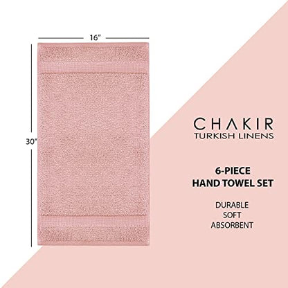 Chakir Turkish Linens 6 Piece Hand Towels, 100% Cotton Luxury Turkish Towels for Bathroom, Soft Absorbent Hand Towel Set, 16 x 30 Inches, Pink - color: Pink