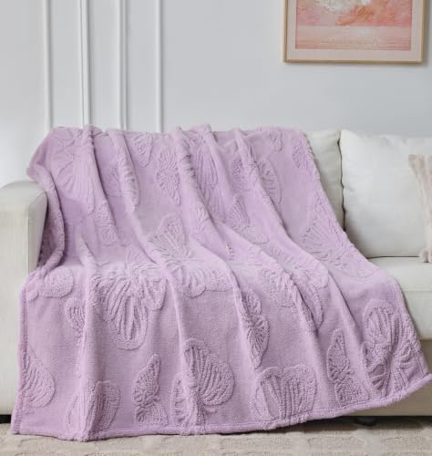 Lavender Butterfly Plush Throw Blanket 50 x 60 Inch, Soft Fuzzy Fleece, Cozy Decorative Blanket for Couch, Sofa, Bed and Bedroom - color: Butterfly-purple, size: throw(50x60)
