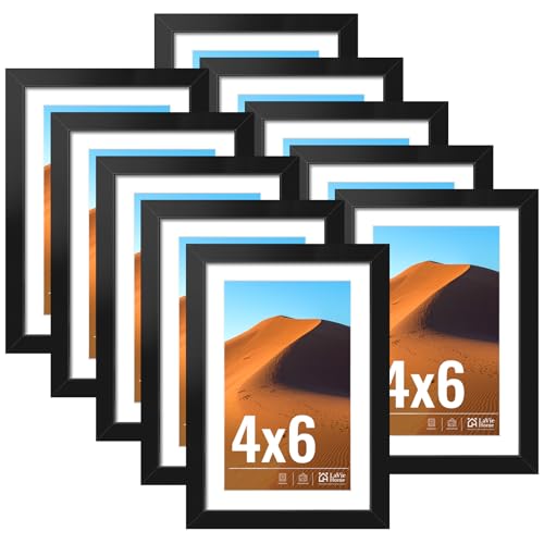 4x6 Picture Frame Black Set of 10, Display 3.5x5 with Mat or 4 x 6 Without Mat Picture, Photo Frame Collage for Wall Gallery or Table Deco, Hanging or Tabletop Display - color: black, size: 4x6