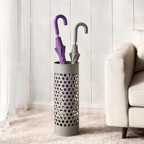 21 inch Heavy Duty Metal Umbrella Stand - Durable Storage Holder for Umbrellas - Indoor and Outdoor Use - Stylish and Modern Organizer for Entryways. (Warm Gray) - color: Warm Gray
