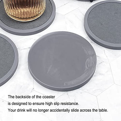 Absorbent Coasters for Drinks with Holder - 6packs, Silicone Coaster with Soft Felt Insert (4.3 inch Coasters with 4.5 inch Holder, Grey) - color: Gray