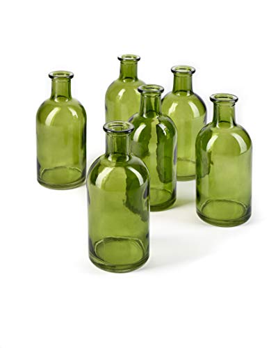 Serene Spaces Living Bud Vases, Apothecary Jars, Decorative Glass Bottles, Centerpiece for Wedding Reception, Mini Flower Vases, Small Medicine Bottles for Home Decor (Dark Green, Set of 6) - color: Dark Green, Small, Set of 6