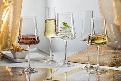 Gold Rim Wine Glasses | Set of 4 | Long-Stem Handblown Bohemia Crystal Glass for Red & White Wine, Elegant Lead-Free Glassware 13.5 oz