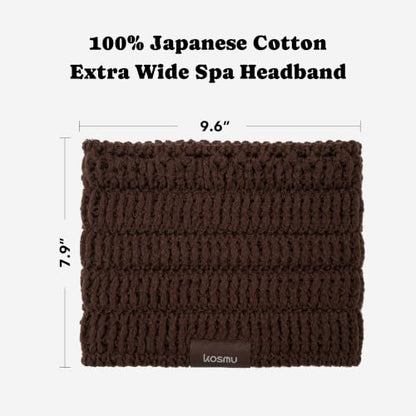 Luxury Organic Japanese Cotton Waffle Spa Headband for Women | Adjustable Towel Headband with Magic Tape | Makeup, Face Washing, Facial, Cosmetic & Skincare, Gift for Her Self-Care (Dark Cocoa) - color: Dark Cocoa, style: Headband (Extra Wide)