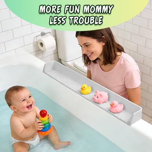 Kids Bathtub Splash Guard, Shelf & Toddler Bath Toy Tray - White | Bathtub Splash Guard PlayPad Shelf Area with Strong Suction Cups, Bathtub Ledge Guard, Fun Bath Time for Toddlers Baby - color: White