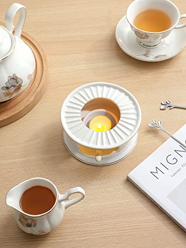 CHENP.HMC Teapot Warmer, Ceramic Tea Warmer with Tealight Holder(White) | Teapot Heater for Heating Coffee, Milk, Tea Light Heater, Candle Warmer