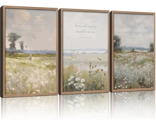 3Pcs Framed Bible Verse flowers Canvas Wall Art Christian Decor 16x12 Inch | Ready to Hang Inspirational Painting Prints Religion Picture Gallery Posters Home Deco Living Room Bedroom Church Prayer Room - color: Bible Verse flowers, size: 16L" x 12W"
