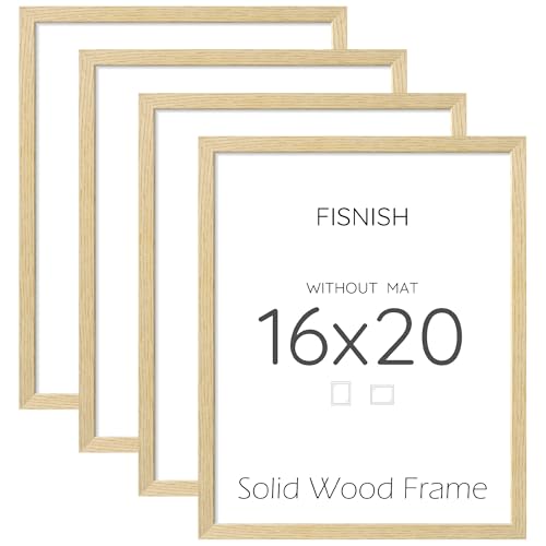 16x20 Picture Frame Set of 4, Natural Solid Wood Frames, Wall Mount | Display 16x20 Photos without Mat, Horizontal or Vertical, Oak Wood Grain - color: Natural, size: 16x20
