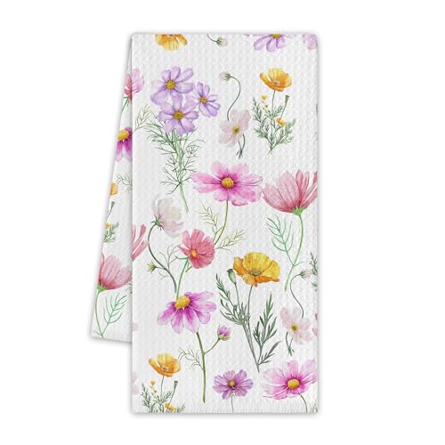 Floral Kitchen Towels, Spring Dish Towels for Kitchen, 13.8 X 23.6 Inch Decorative Hand Tea Towel for Home Bathroom, Wildflowers Themed Decorations & Gifts, 01 - color: Floral 01